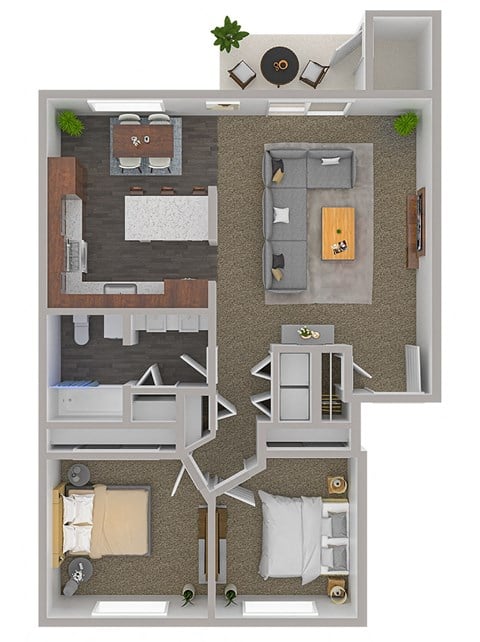 Floor plan for 2 beds, 1 bath, 988 sqft